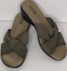 Comfort Plus By Predictions Womans Sandals Size 11W Wedge Tan Taupe Slip On Wide | eBay