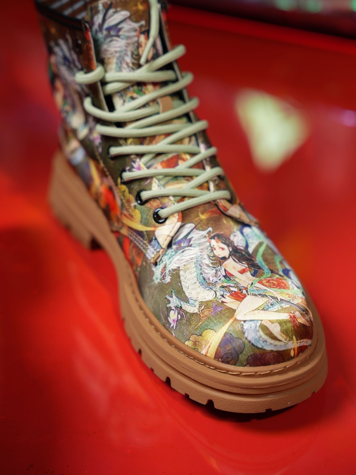 Men’s High-Top Canvas Boots Size 275 (US 9.5–10) – Chinese Art Print – Lace-Up