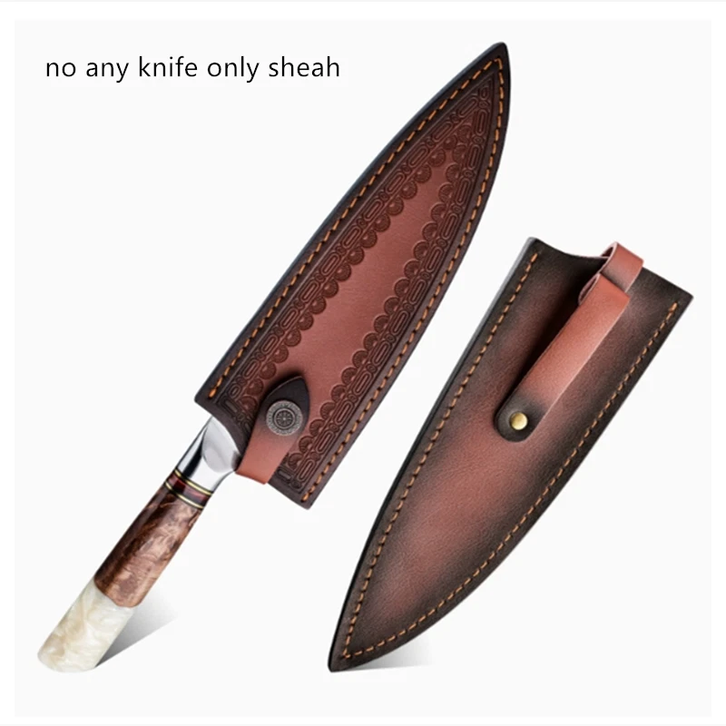 8 in Japanese Gyuto Chef's Knife Sheath Saya Leather Blade Guard Protector Cover