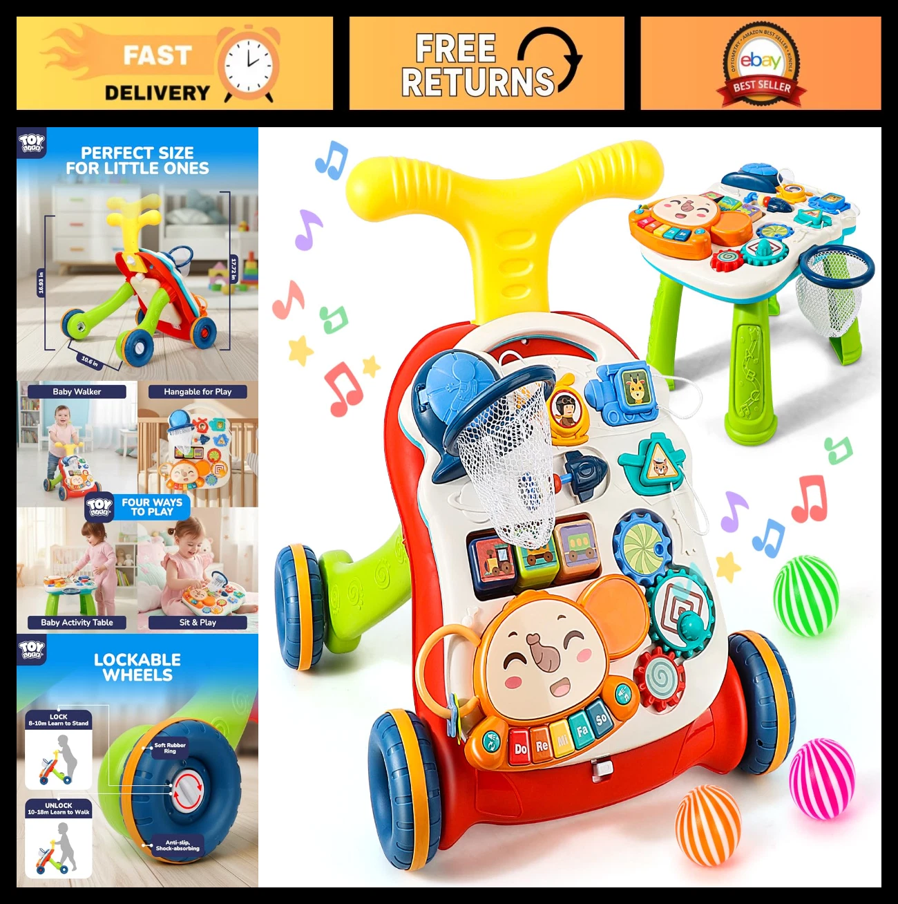 3-in-1 Baby Push Walker & Activity Center, Sit-to-Stand Toy for 6-12 Months, Mus
Opens in a new wind