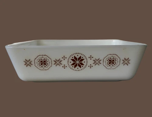 Vintage Pyrex Town & Country 503 Refrigerator Dish • Brown Snowflake • No Lid