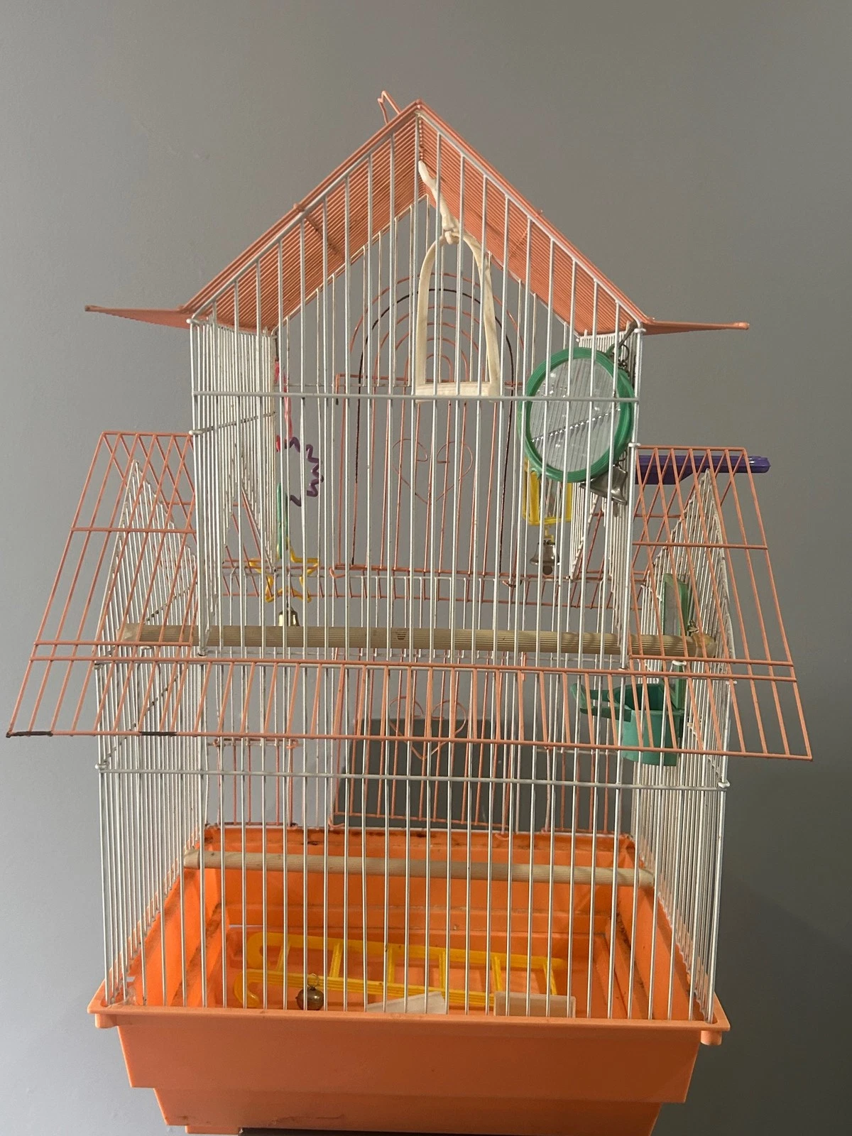 Bird Cage House Top Small Medium Orange White Metal Wire Perches Toys Cups
Opens in a new window or 