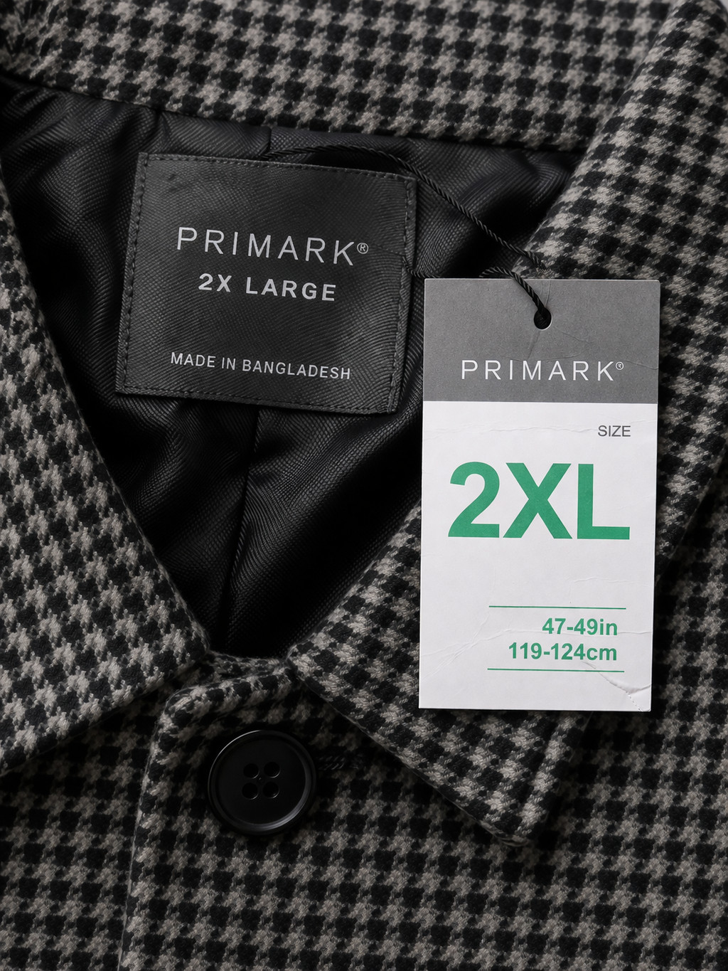 Primark Mens Houndstooth Check Coat 2XL Black Grey Button Jacket New With Tags image 8