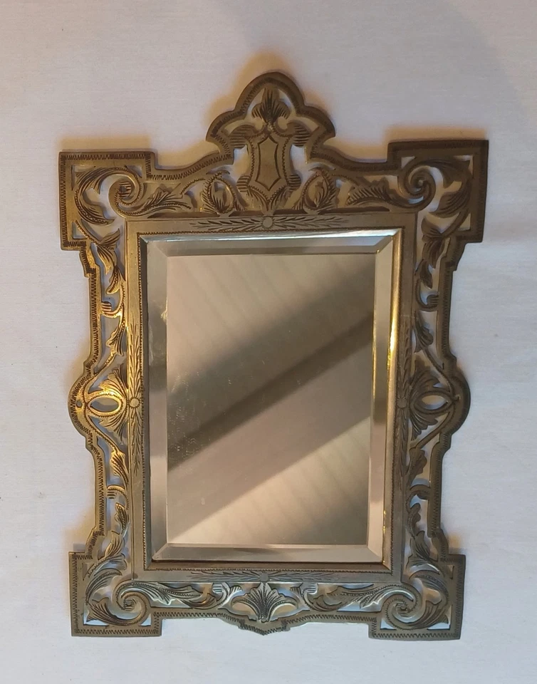 Ancien Cadre en métal argenté stylisé Miroir Biseauté - Photo 3/4