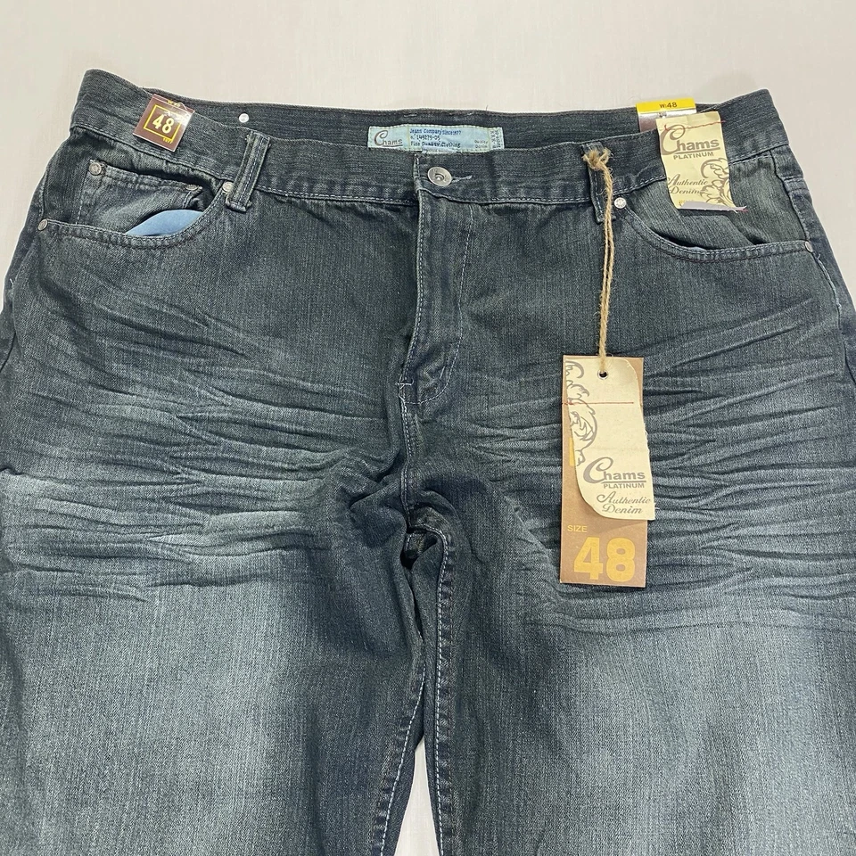CHAMS Masculino DARK WASH Perna Reta Relaxada PretoJEANS TAMANHO 48X 32NOVO Bordado - Imagem 3 de 4