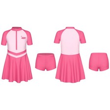 Kids Girls Swimwear Sun Protection Set Dress Outfits Contrast Color Round Neck