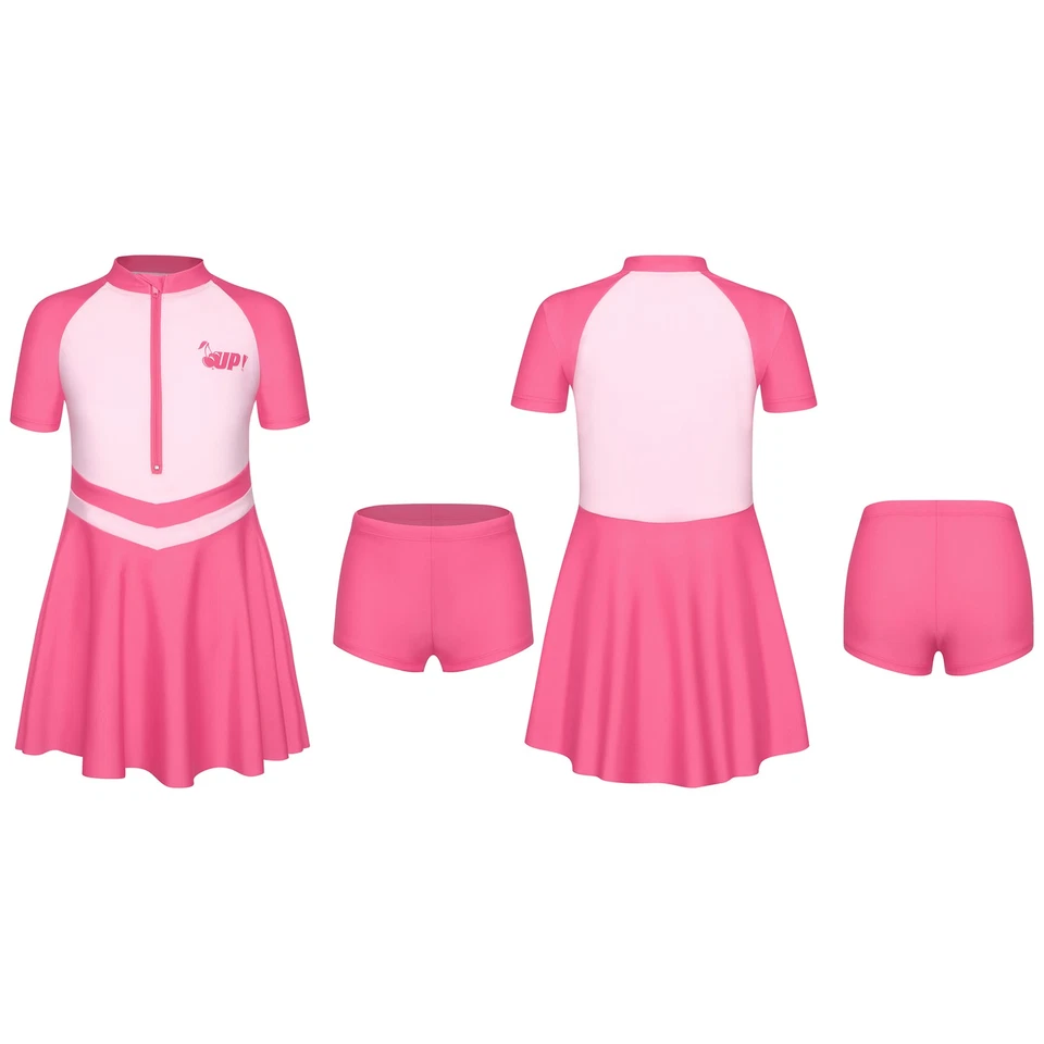 Niños Niñas Traje de Baño Piscina Conjunto 2 Piezas Trajes Traje de Baño Manga Corta Vestido Foto 2 de 3