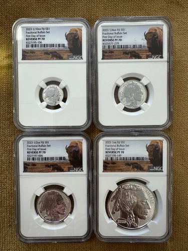 2023 FIJI Fractional Buffalo Set .999 Silver NGC Reverse PF70 First Day Of Issue