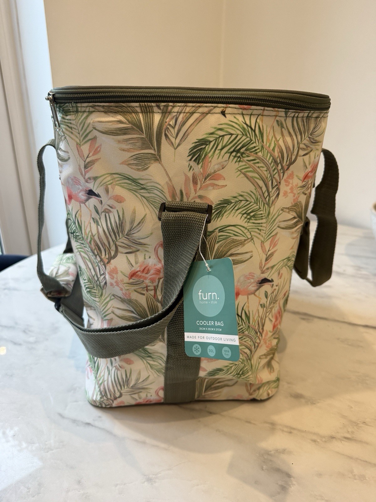 Furn. Flamingo Picnic Cooler Bag 30L - Tropical Insulated Lunch Beach Bag - M/L image 3
