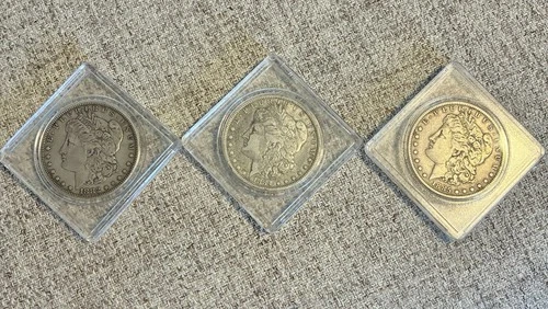 Lot Of Three Morgan Silver Dollars Coin Snap Estimate VF  1882,1884,1885