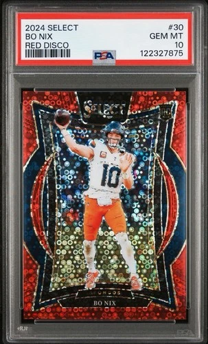2024 Panini Select BO NIX Red Disco Prizm /49 Rookie RC PSA 10🔥 Broncos