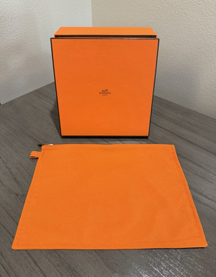 Hermès Orange Cotton Zip Closure Pouch / Toiletry / Make-up Bag