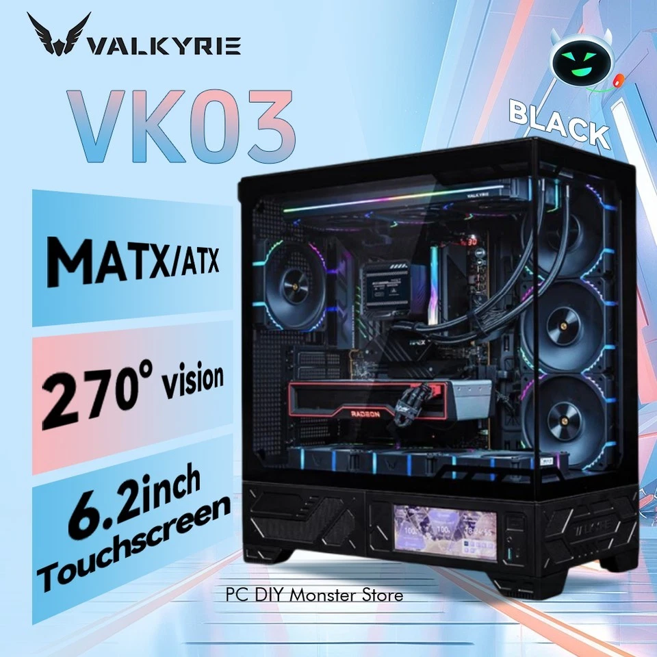 Valkyrie VK03 LCD Black Case with Touchscreen Mid Tower Gaming Case - Bild 3 von 4