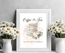 Digital Charming Coffee & Tea  Sign |  Tea Station Decor for Coffee Lovers