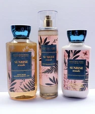 Bath & Body Works SUNRISE WOODS Fragrance Mist, Body Wash and Body Lotio (3 pcs)