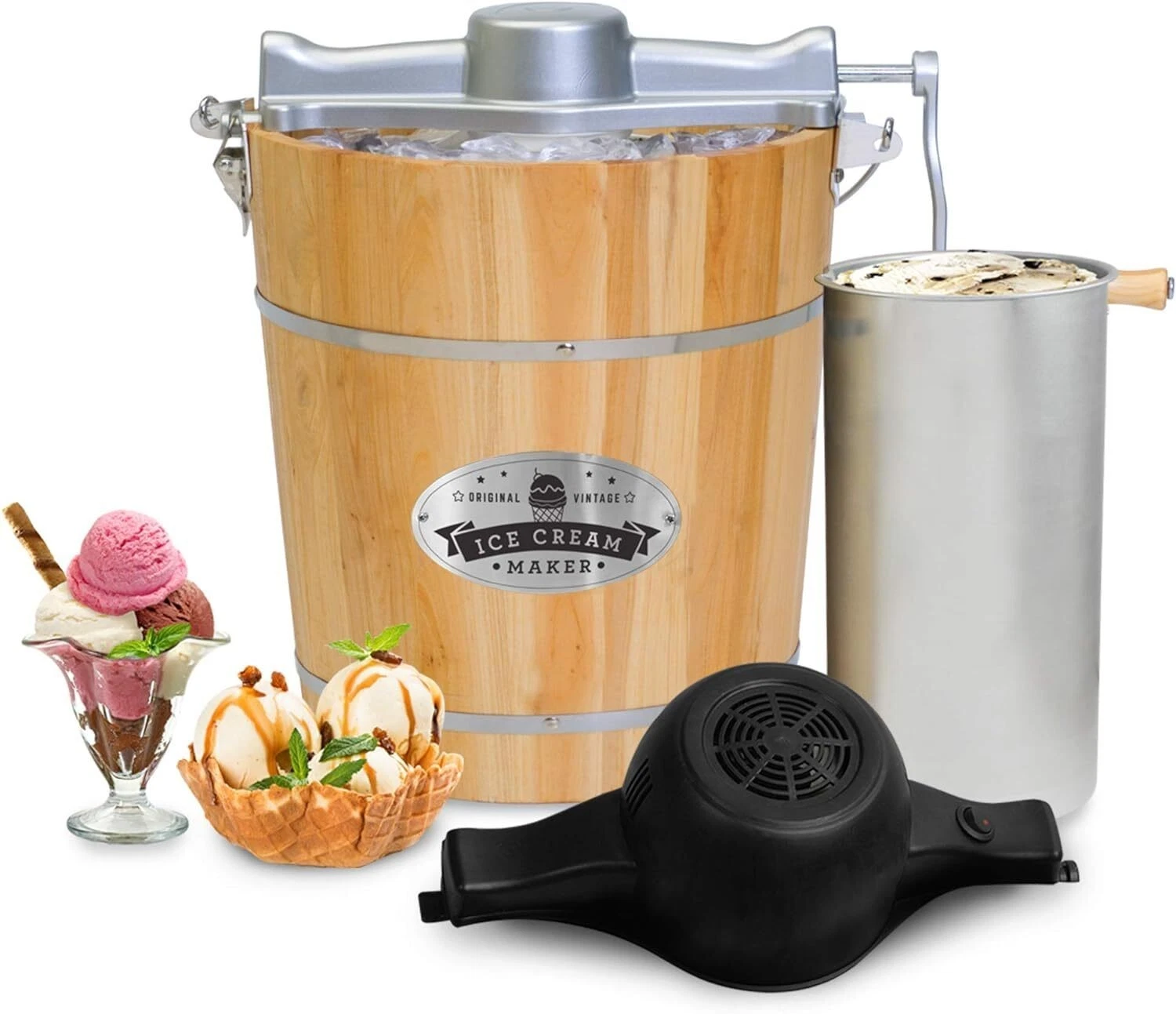 4 Quart Vintage Appalachian Wood Bucket Electric Ice Cream Maker Machine Home