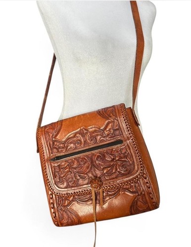 VTG Tooled Artisan Handcrafted Leather Purse Satchel Unbranded