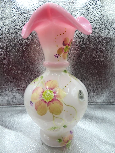 Fenton Hand Painted Melon Vase in Rosalene - Hand Painted- Signed- New w/ tags