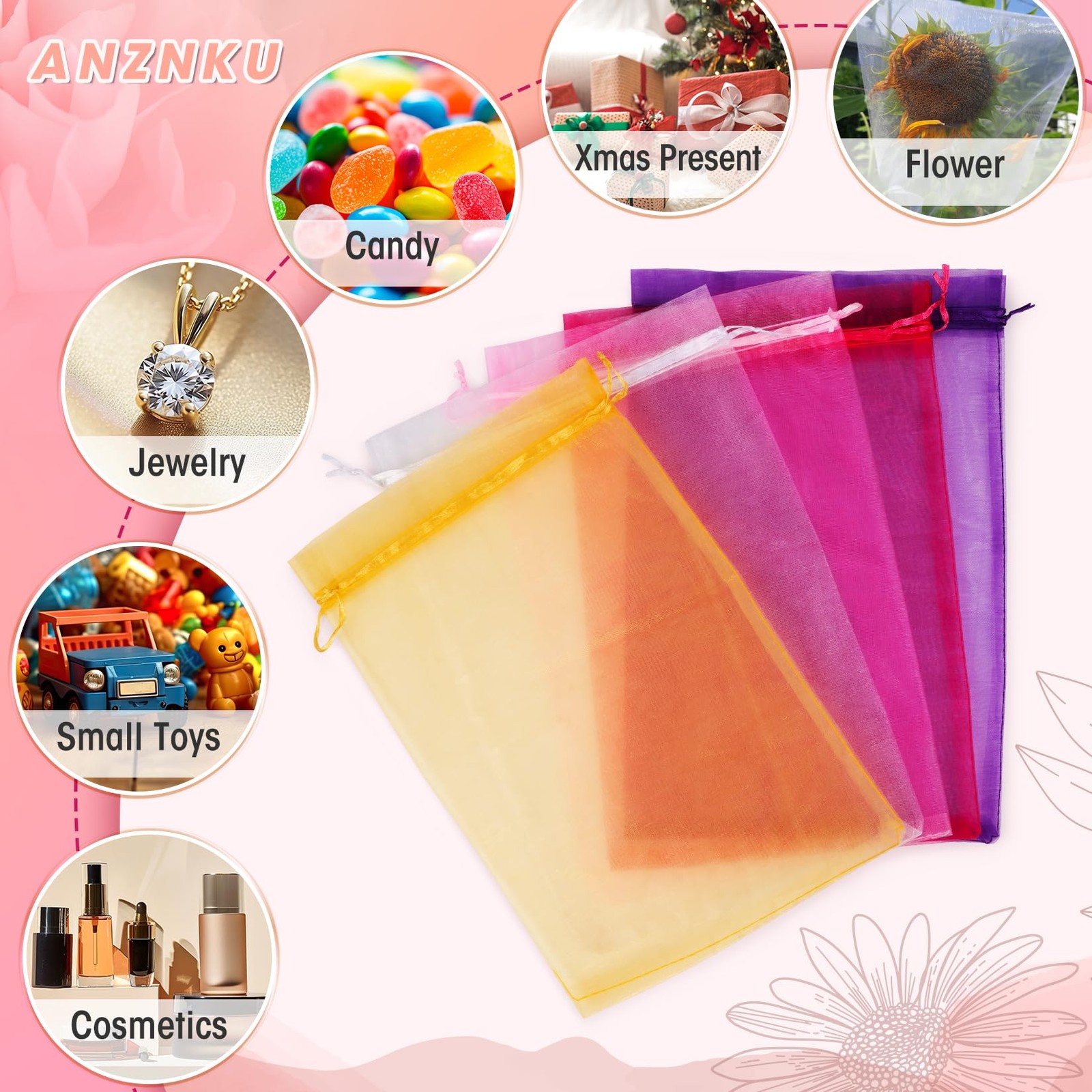 50 Pack Large Organza Bags 8x12 Inch Mesh Drawstring Gift Bags Jewelry Pouches