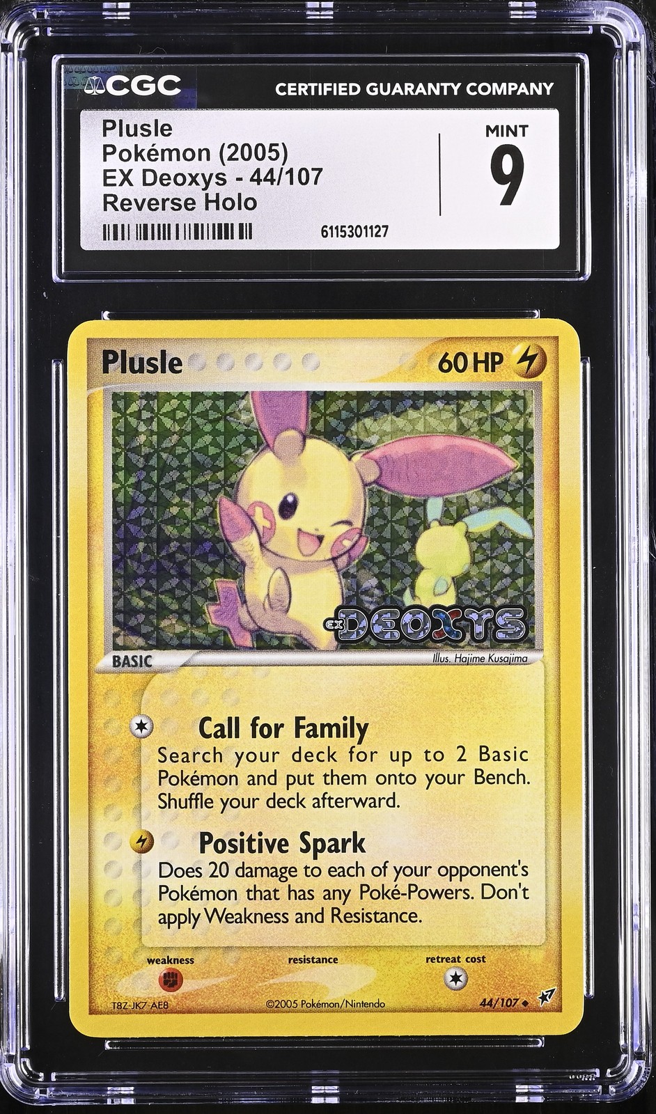 CGC 9 MINT Plusle 2005 EX Deoxys 44/107 Reverse Holo Stamped Pokemon Card