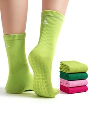 4 Pack Pilates Crew Grip Socks for Women Non Slip Sticky 5.5-10.5, Green