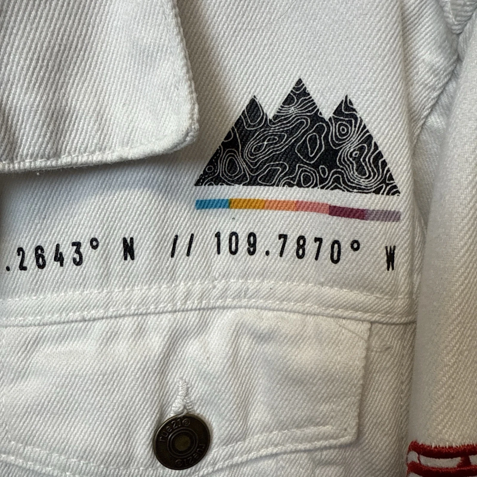 Rue 21✨White✨Patch Work Jean✨Denim✨Jacket✨Lets Get Lost✨Size Medium - product detail image 11