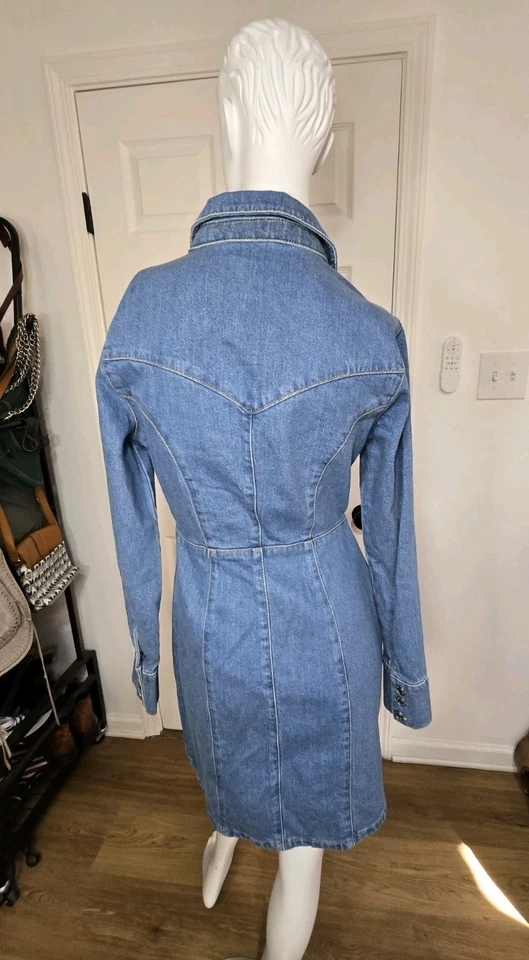 ASOS Women's Long Sleeve Denim Button Up Dress Collar Fitted Western Boho Size 4 - Image 2 of 4
