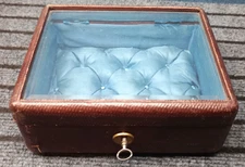 Antique Victorian Napoleon III Blue Upholstered Leather and Silk Jewelry Box
