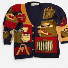 Eagle’s Eye Cardigan Women’s M Vintage 90s Travel Theme Embroidered 3D Details