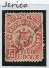 COLOMBIA-ANTIOQUIA. 1892. 5c Red. SG: 94. "Jerico" Pen Cancel.