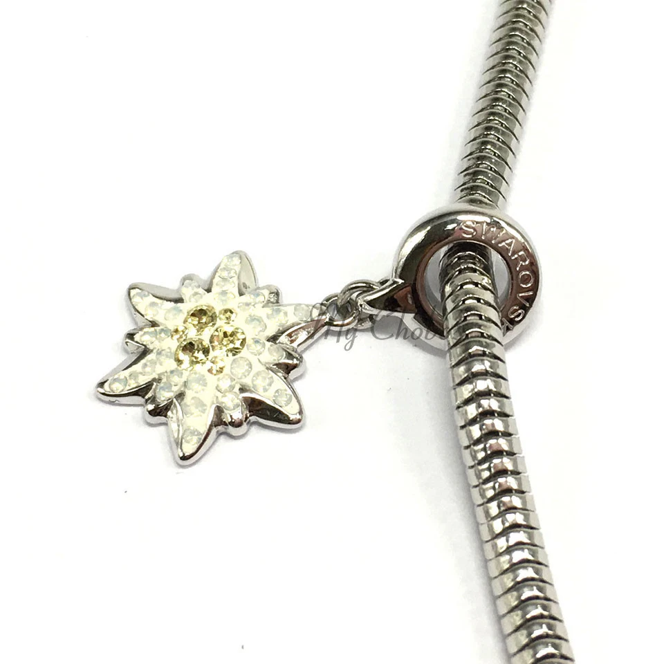 Swarovski Edelweiss Pulsera Dije Cristal Joyería Colgante Collar Acero Inoxidable Foto 3 de 4