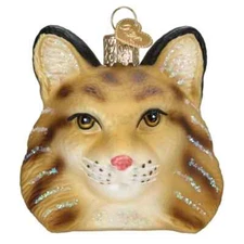 Old World Christmas BOBCAT HEAD (12691) Glass Ornament w/OWC Box