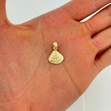 14k Yellow Gold Solid Small Seashell Charm Pendant Nautical