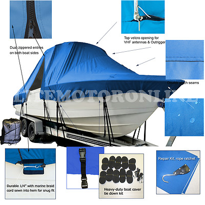 Mckee Craft Freedom 22 CC Center Console T-Top Hard-Top Fishing Boat Cover Blue
