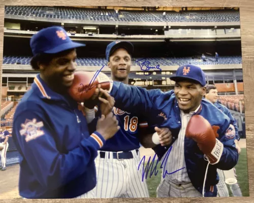 Mike Tyson Signed Photo 16x20 Boxing Doc Gooden Darryl Strawberry Mets Auto JSA