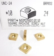 #10-24 SQUARE MACHINE SCREW NUTS SOLID BRASS 3/8 AF X 1/8 TH (10)