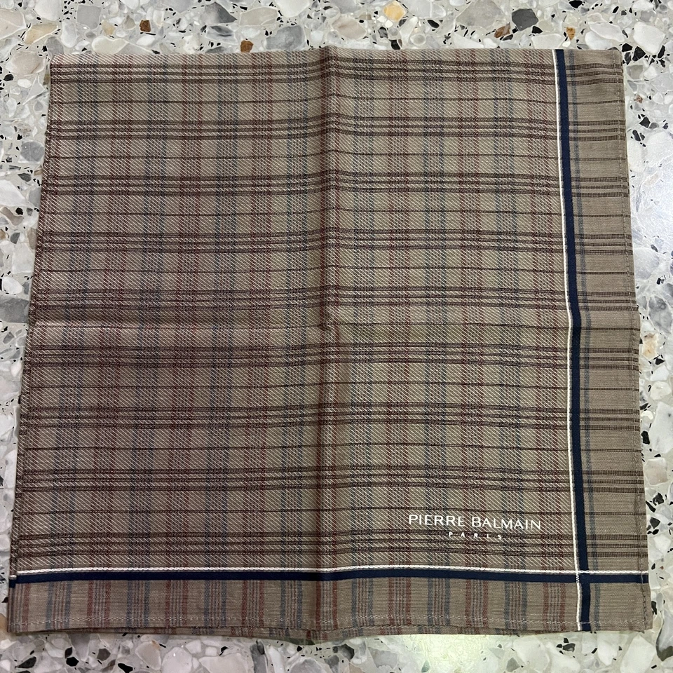 PAÑUELO HOMBRE BEIGE CUADROS Y CUADROS CLÁSICO ALGODÓN BOLSILLO ARTE CUADRADO 18" #PB7 Foto 2 de 3