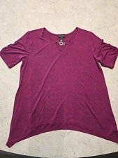 AB Studio Women's Purple Short Sleeve Blouse Size L