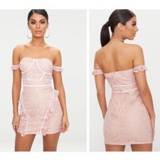 Pretty Little Things Contrast Arm Cuff Pink Lace Corset Bodycon Mini Dress Size