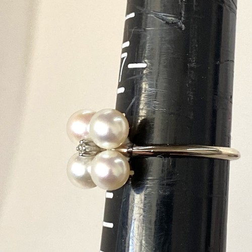 14k white gold diamond four pearls ring 2.9gm size 7 3/4 - Picture 6 of 11