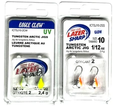 Eagle Claw Tungsten Arctic Jig 1/12oz Size 10 Chart White 2ct & Slvr Stripe 2ct
