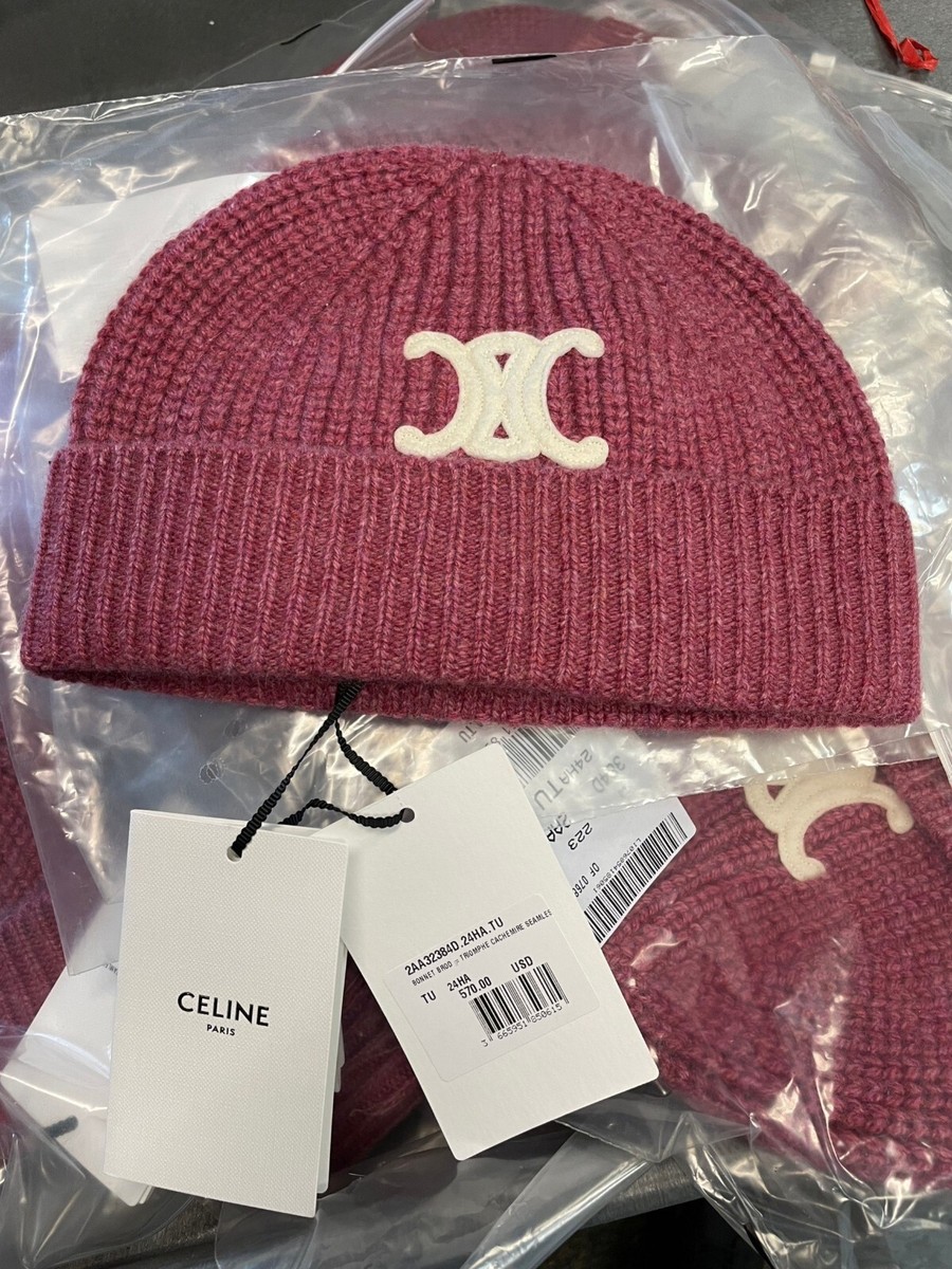 CELINE TRIOMPHE BEANIE IN SEAMLESS CASHMERE DARK PINK | eBay