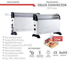 Image of Delux Convector Heater 2kW, With Thermostat & 3 Heat settings 750/1250/2000W