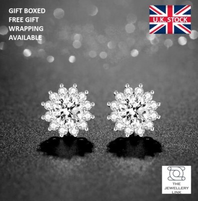 Moissanite Stud Earrings 9mm Diameter Cluster 1ct Total Equivalent Certificated