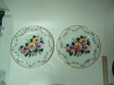 Anchor Hocking Fire King Dinner Plates Lot of 2 w/ Hand Painted Flowers 10''