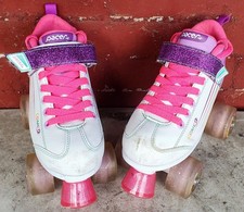 Pacer Comet Youth Girls Quad Roller Skates Size 3 White Pink Purple Glitter