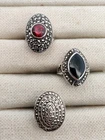 Lot of 4 Vintage Sterling Silver Rings Bands w/ Gems Marcasites