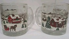 Vtg 1990s Hardees Promo Libbey Christmas Winter Village Snow Scene 2 Glass Mugs