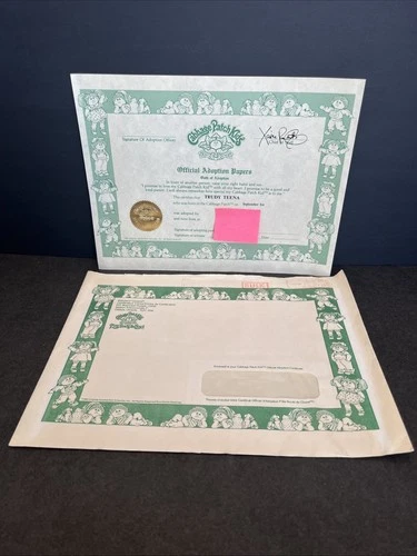 Cabbage Patch Kids Vintage 1983 Green Birth Certificate With Original Envelope