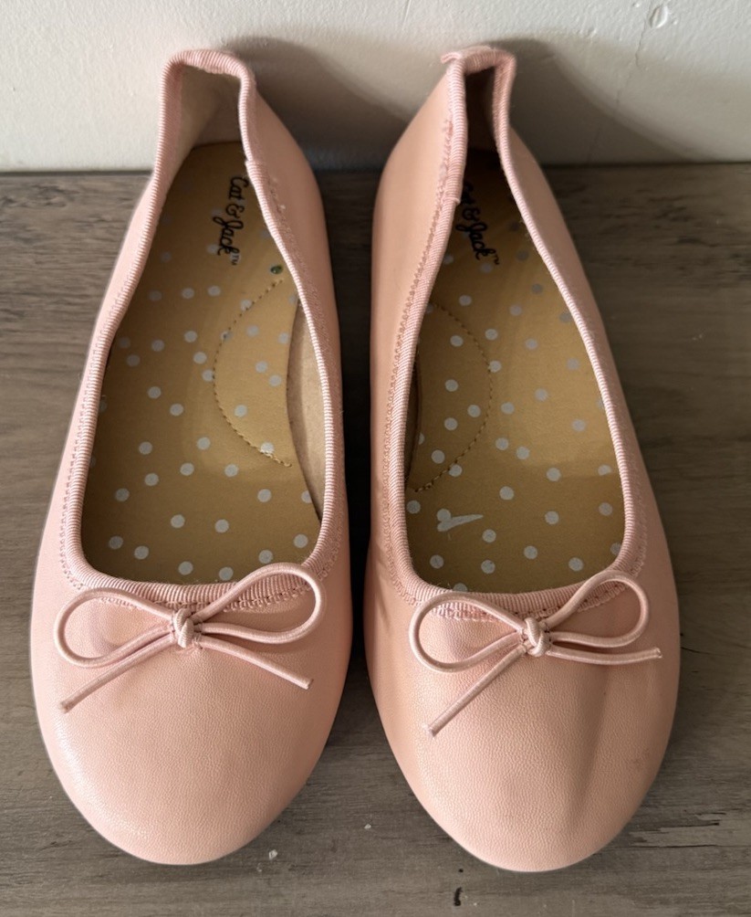 Cat & Jack Girls Pink Ballet Flats Bow Slip On Round Toe Size 13